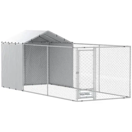 Resenkos Dog House, Pet House,Dog Cave,Galvanized Chain Link Large Outdoor Dog Kennel with Waterproof & UV-Resistant Cover Silver image {13}