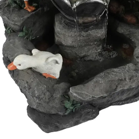 LuxenHome Resin Farmhouse Duck Family Outdoor Patio Fountain Water Fountain image {4}