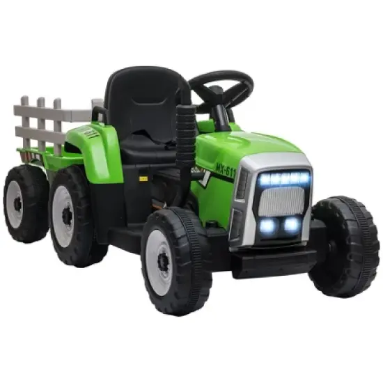 Aosom 12V Ride on Tractor w/ Trailer, 25W Dual Motors, Battery Powered Electric Tractor w/ Remote Control, Music, Startup Sound, Horn, Lights image {6}