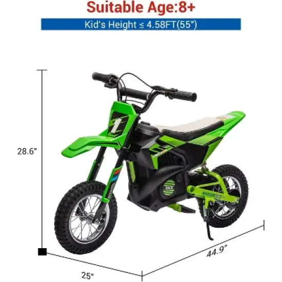 24V Kids Electric Off-Road Motorcycle 250W Motor Air-Filled Tires Metal Suspension Max 22KM/H 139LBS Load for Ages 6+ Riding Toy image {6}