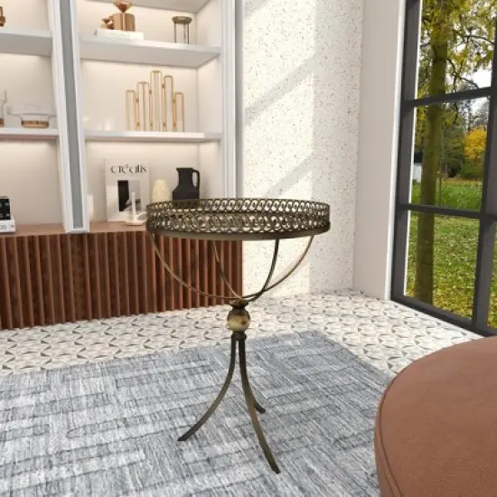 Metal and Glass Round Pedestal Table Gold - Olivia & May image {14}