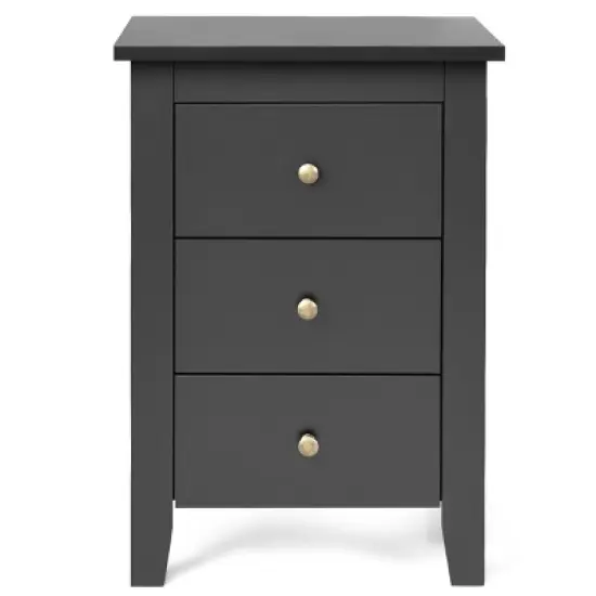 Costway Nightstand End Beside Sofa Table Cabinet w/ 3 Drawers Bedroom Furniture Black image {5}