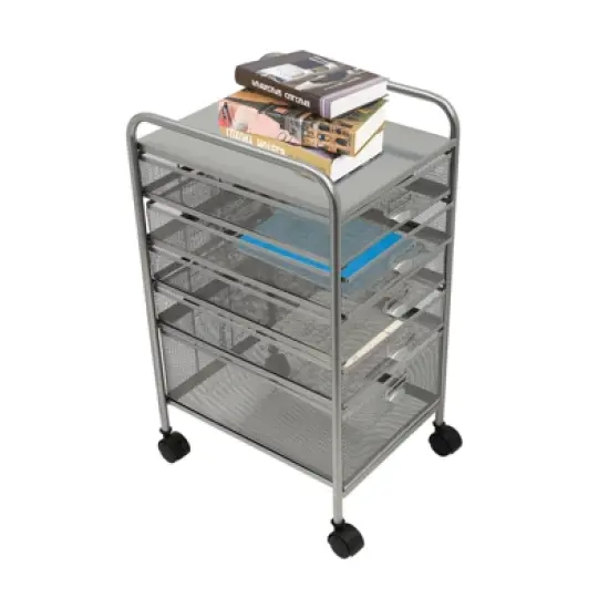 YIYIBYUS Rolling File Cabinet with 5 Drawers, Craft Cart Organizer with Wheels, Silver image {6}