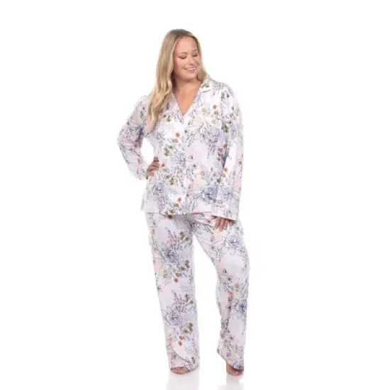 Plus Size Long Sleeve Floral Pajama Set - White Mark image {9}