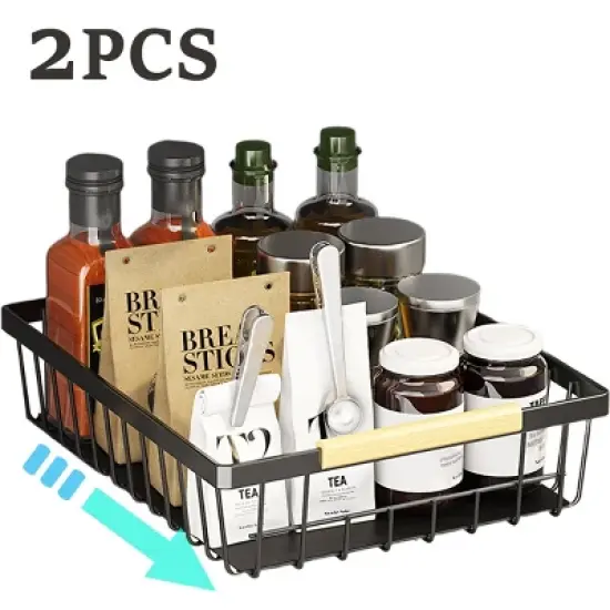 FURNIinspire Pull Out Cabinet Organizer Slide Out Drawer No Drill Pull Out Sliding Pull-Out Pantry Shelves Kitchen Bathroom, Black, image {6}