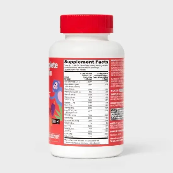 Kids' Complete Multivitamin Chewable Tablets - Orange, Grape & Cherry - 150ct - up&up&trade; image {2}