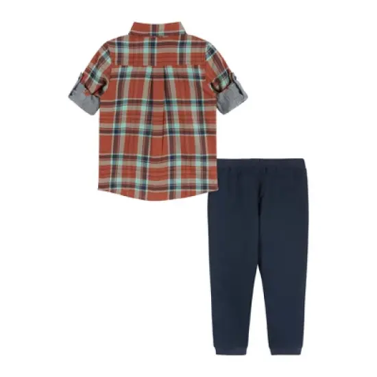 Andy & Evan  Infant  Boys Rust Plaid Two-Faced Buttondown Set image {2}
