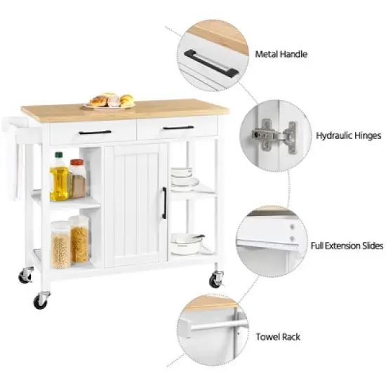 Yaheetech Mobile Kitchen Island Kitchen Trolley Cart with Adjustable Shelves White image {3}