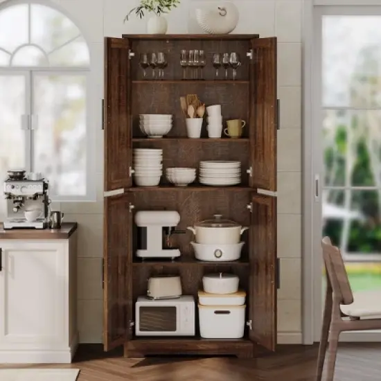 Freestanding 70" Tall Kitchen Pantry Cabinet with 4 Doors & Open Shelves, Adjustable Storage Cupboard for Dining Room, Bathroom, Living Room image {3}