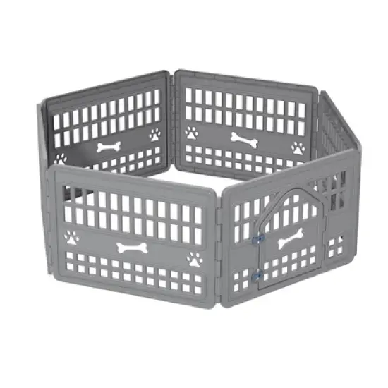 Decksplore 6-Panel Adjustable Pet Playpen with Safety Lock - Indoor/Outdoor Use, Gray image {7}