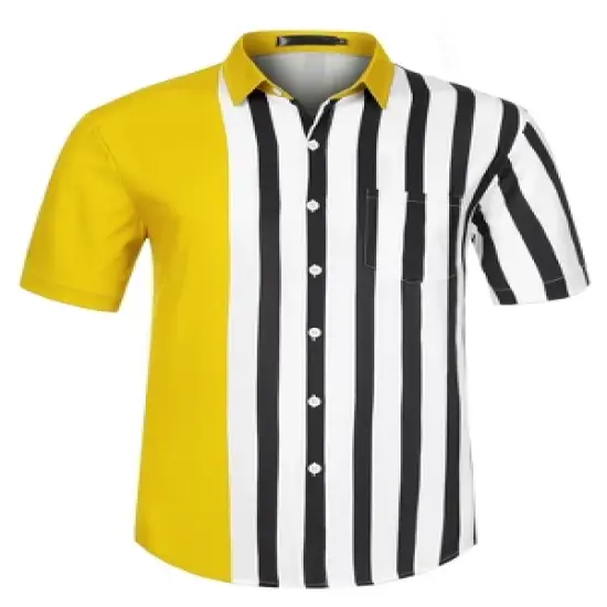 Lars Amadeus Men's Summer Hawaiian Short Sleeves Button Down Color Block Stripe Patchwork Shirts image {7}