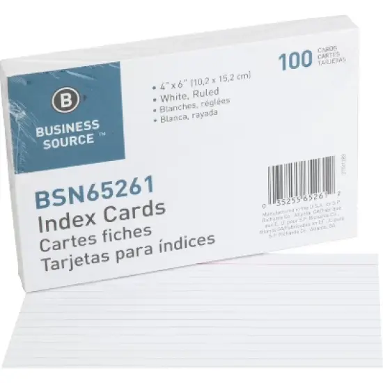 Business Source Index Cards Ruled 72 lb. 4"x6" 100/PK White 65261 image {1}
