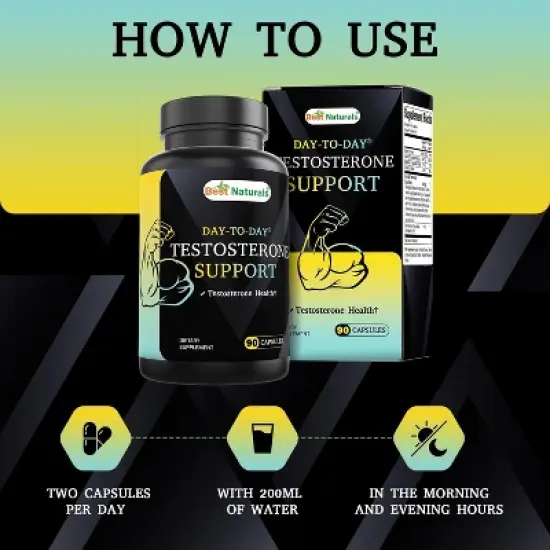 Best Naturals Day-to-Day Testosterone Support with Ashwagandha, Saw Palmetto, Horny Goat Weed, Maca, Long Jack, Wild Yam-  90 Veg Capsules image {3}