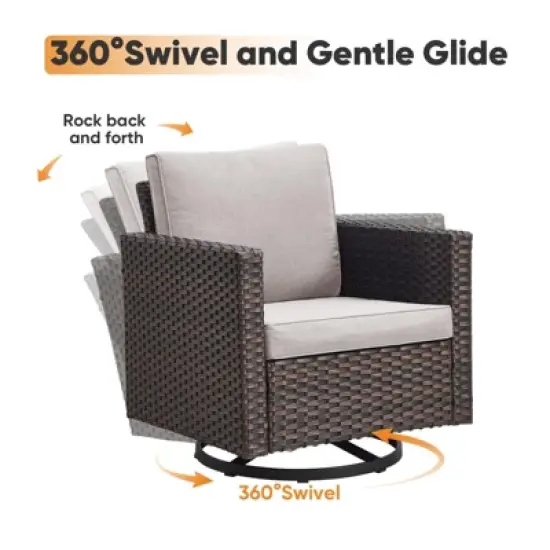 4 Pieces Patio Furniture Set with Fire Pit Table, Outdoor Furniture Set with Rocking Swivel Chairs, Wicker Patio Set with 4'' Thickened Cushion image {10}