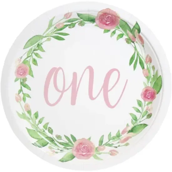 Blue Panda 80-Count Disposable Paper Plates, 1st Birthday Party Supplies, Floral Design, 9 Inches in Diameter image {3}