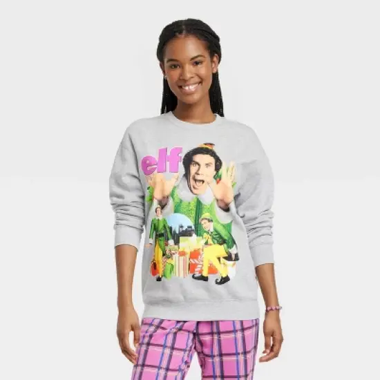 Women's Elf Collage Graphic Sweatshirt - Heathered Gray image {3}
