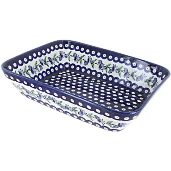 Blue Rose Polish Pottery 1351 Zaklady Large Deep Baker image {4}