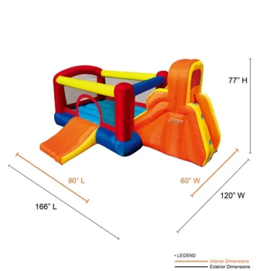 Banzai Double Slide Backyard Bouncer Outdoor Inflatable Slide & Bounce House w/ Climbing Wall, Blower Motor, Ground Stakes, & Storage Bag image {3}