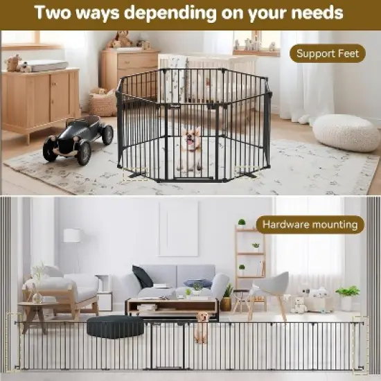 ELECWISH 8 Panels Foldable Baby Gate Heavy Duty Playpen, Extra-Wide, Auto-Close Door, Double Locking System, 27.5"-199" image {2}