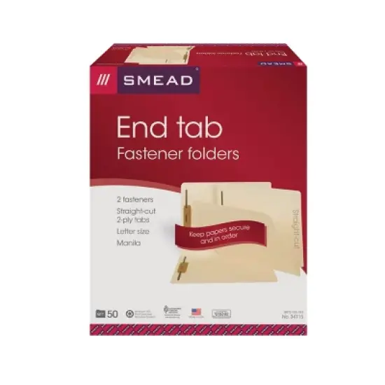 Smead End Tab Fastener File Folder, Shelf-Master  Reinforced Straight-Cut Tab, 2 Fasteners, Letter Size, Manila, 50 per Box (34115) image {8}