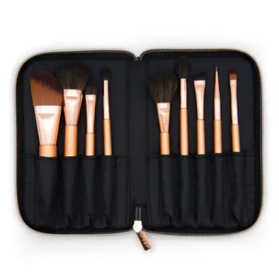 OMNIA Brush Rose Gold 9pc Travel Makeup Brush Set, Includes Zip Case image {3}