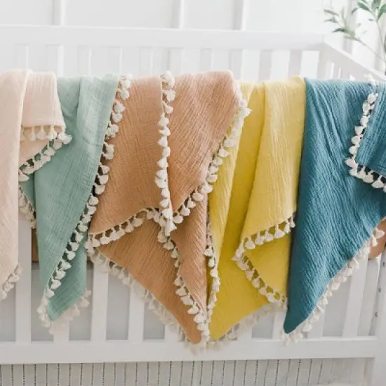 Crane Baby 6-Layer Muslin Baby Blanket with Tassel Edge image {6}