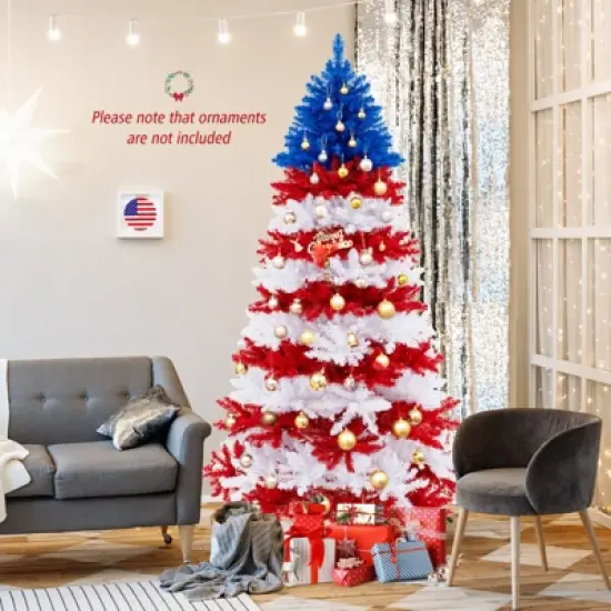 Costway 7.5 FT Patriotic Pre-Lit Artificial Christmas Tree with 1341 Branch Tips 480 Lights image {4}