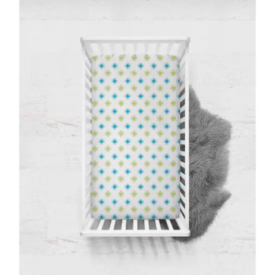 Bacati - Morocan Tiles Aqua/Lime/Gray Muslin 100 percent Cotton Universal Baby US Standard Crib or Toddler Bed Fitted Sheet image {2}
