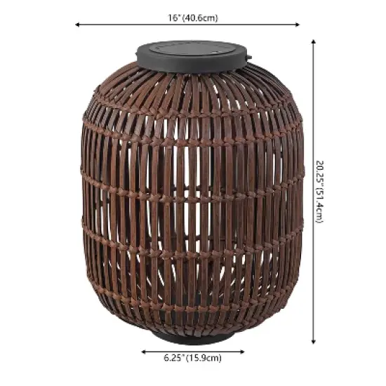 JONATHAN Y Nara Modern Global Faux Rattan Integrated Indoor/Outdoor LED Solar Powered Lantern image {3}