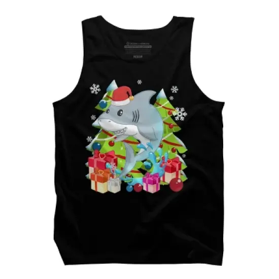 Men's Design By Humans Funny Santa Shark Christmas T-Shirt By thebeardstudio Tank Top image {4}
