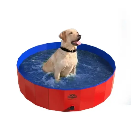 Portable Plastic Pool for Dogs - 47-Inch Diameter Foldable Pool with Carrying Bag - Large Pet Pool with Drain for Bathing or Play by PETMAKER (Red) image {4}