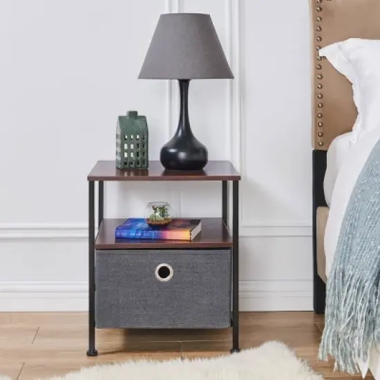 Modern End/Side Table with Shelf and Fabric Storage Drawer Gray - Danya B. image {1}