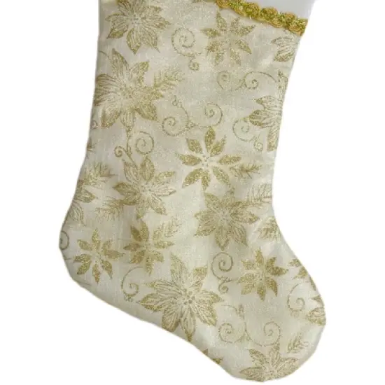 Northlight 20.5-Inch Gold and White Glitter Poinsettia Christmas Stocking With a Velvet Cuff image {2}