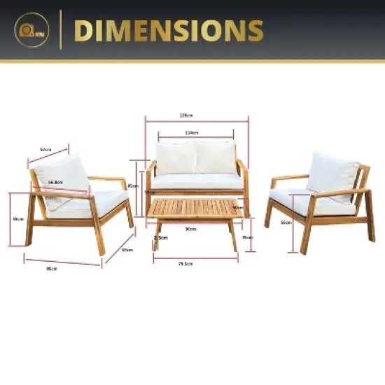 Kinger Home Cheryl 4-Piece Acacia Wood Patio Furniture Set Stylish Outdoor Patio Furniture with Waterproof Cushions image {7}