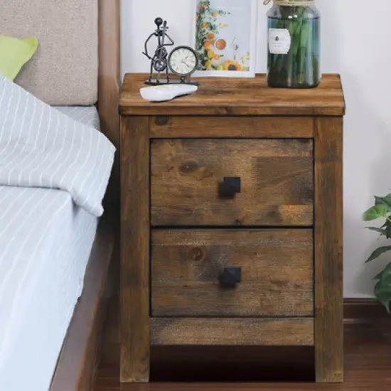 Costway Nightstand Bed Sofa Side End Coffee Table Wood 2 Storage Sliding Drawers Bedroom image {4}