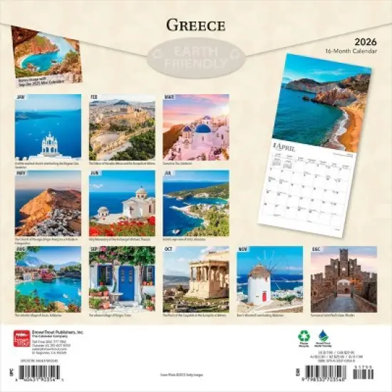 BrownTrout Greece 2026 12"x24" Hanging Square Wall Calendar Plastic-Free image {1}