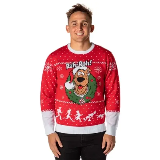 Scooby Doo Men's Ruh-Roh! Santa Scooby Christmas Ugly Sweater Knit Pullover image {7}