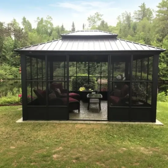 PURPLE LEAF Permanent Hardtop Gazebo Aluminum Frame Gazebo with Galvanized Steel Double Roof, Solarium Backyard Sun Room with Detachable Windows image {1}
