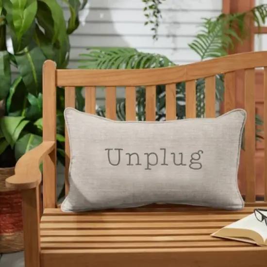 Indoor/Outdoor Unplug Embroidered Lumbar Throw Pillow - Sorra Home image {1}