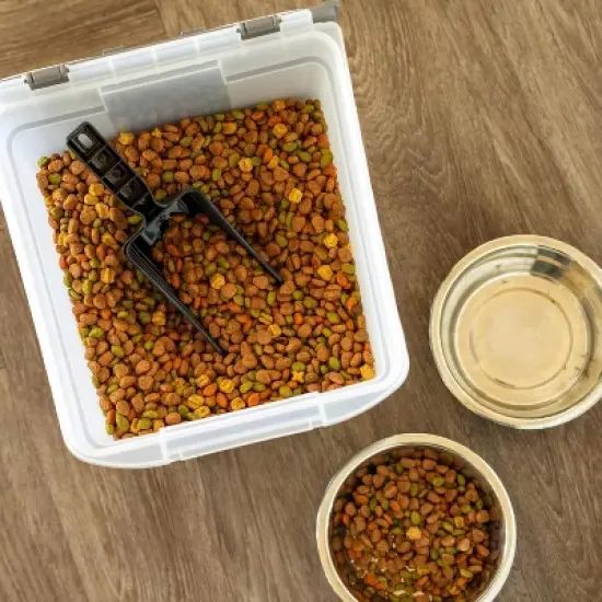 IRIS USA Airtight Dog Food Storage Container 25 lbs, Removable Wheels, for Dog Cat Bird and Other Pets, Clear/Dark Gray image {4}