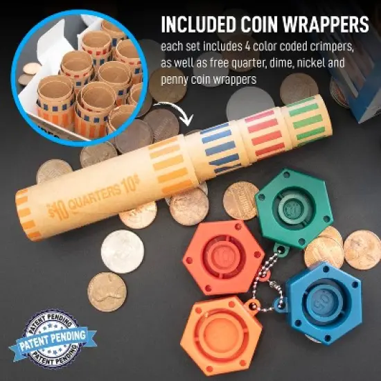 Nadex Coins&trade; Assorted Preformed Crimped-End Coin-Roll Wrappers with Color-Coded Coin-Wrapper Crimping Tool image {8}