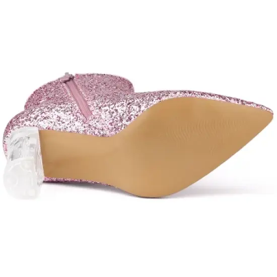 Allegra K Women's Clear Block Heel Glitter Ankle Boots image {5}