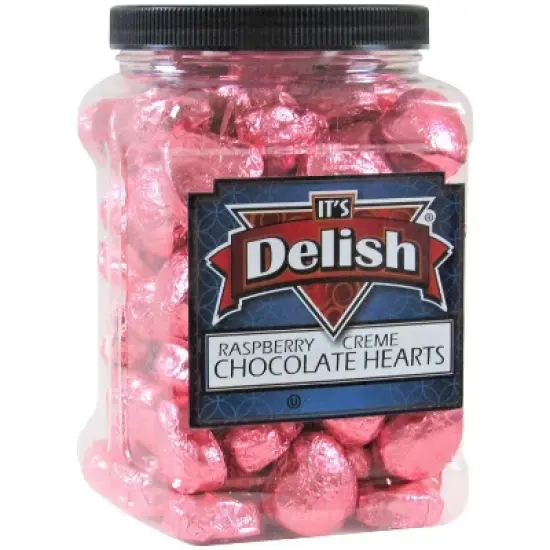 Raspberry Cr&egrave;me Chocolates Hearts in Pink Foil by It's Delish, 2.5 LBS Jumbo Container image {6}