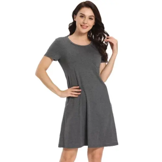 cheibear Womens Sleepwear Pajama Dress with Pockets Nightshirt Lounge Nightgown image {13}