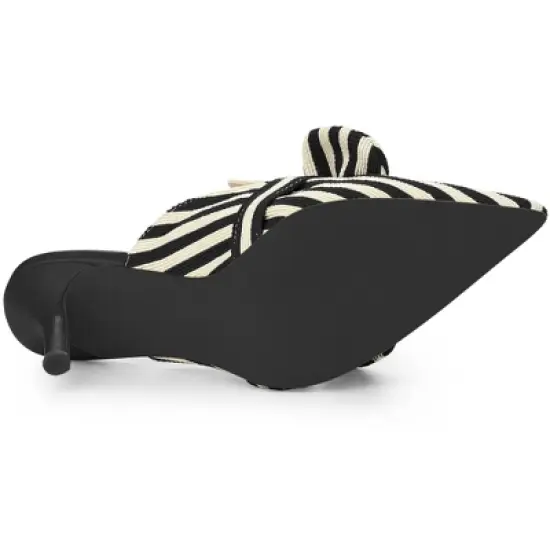 Allegra K Women's Stripe Bow Slip on Stiletto Heel Slides Mules image {5}