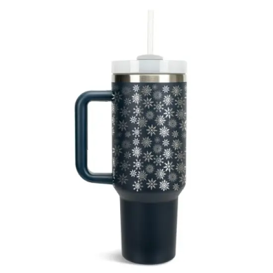 Elanze Designs Falling Snowflakes Winter Snow 40 oz. Stainless Steel, Large Water Bottle Coffee Mug, Spill & Leak Resistant, Thermal Travel Tumbler image {1}