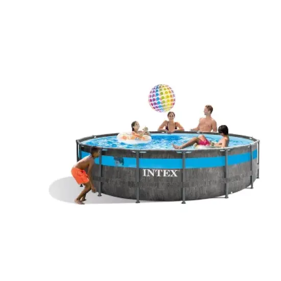 Intex 14' x 42" Clearview Prism Frame Above Ground Pool - Graywood Print: Steel Frame & Vinyl Liner image {1}