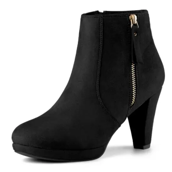 Allegra K Women's Side Zip Low Platform Chunky Heel Ankle Booties image {7}