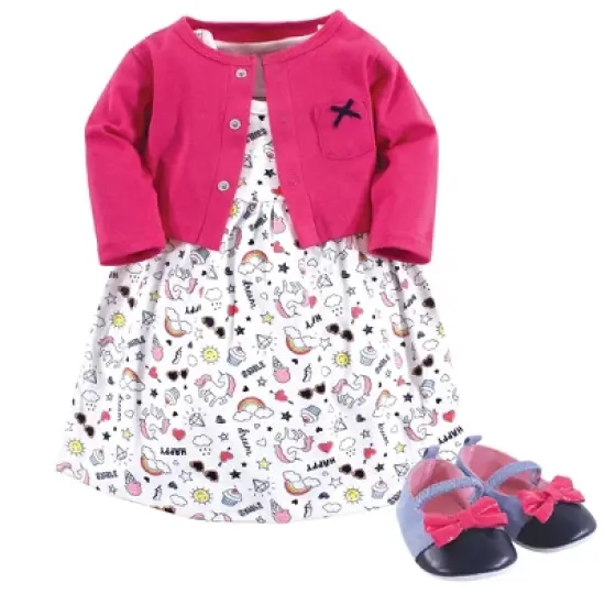 Little Treasure Baby Girl Cotton Dress, Cardigan and Shoe 3pc Set, Happy Rainbow image {5}