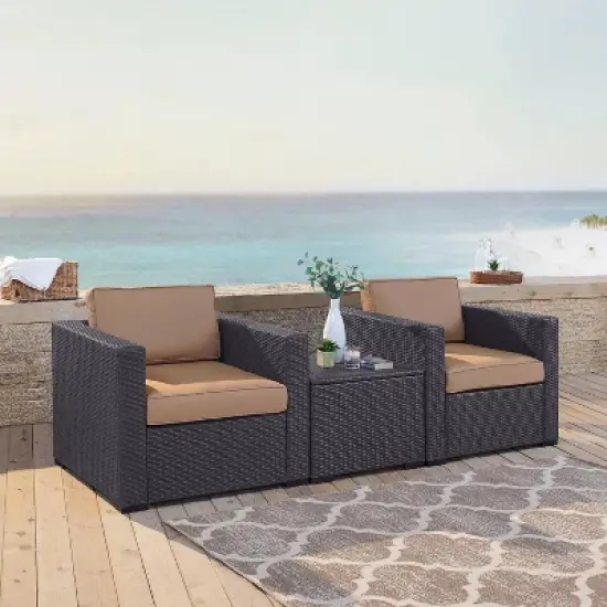 Biscayne 3pc Outdoor Wicker Seating Set - Mocha - Crosley image {1}